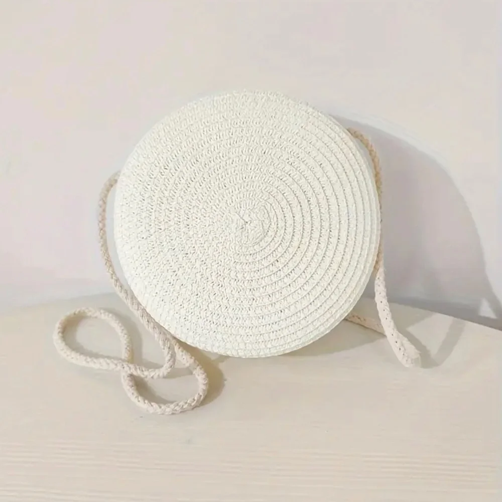 Round Woven Straw Mini Bags, Cute Style Paper Material Handheld Crossbody Pouch